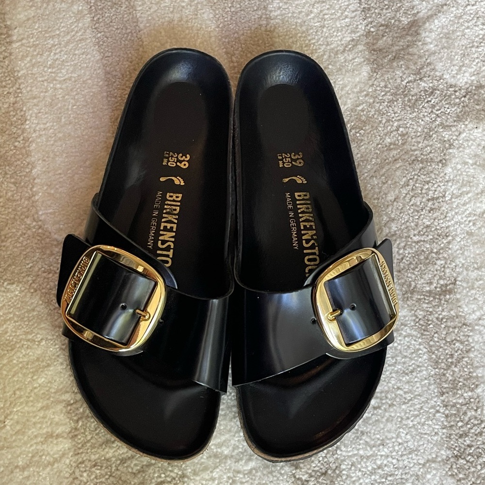 birkenstock big buckle high shine madrid black 39